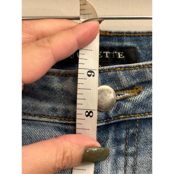 Y2K Juliette patchwork slim boyfriend distressed jeans size 10 - Picture 6 of 9